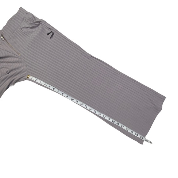 Puma Ribbed Wide Leg Slit Cropped Pants M Lilac Gray - Picture 13 of 14